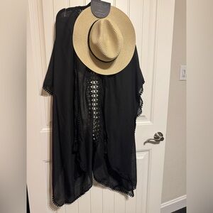 Rachel Zoe Black Kimono with Straw Hat